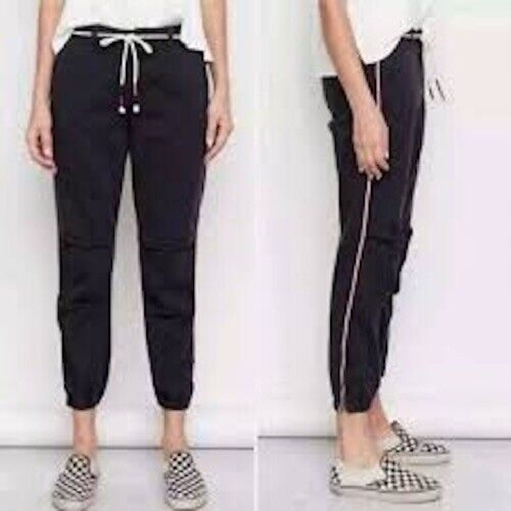 Sundry Le Soleil Pant Mauve 27 Ankle Crop Chino Ribbon Stripe Rope Belt‎ Frayed